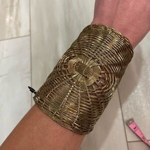 NWT Gold-tone Basketweave Cuff Long Statement Bracelet, one size fits most